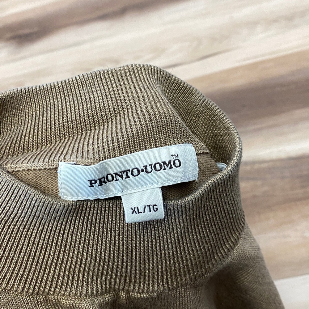 Pronto Uomo Sweater Mens XL Mock Neck Silk Cotton Blend Tan Minimalist Luxe - Picture 2 of 7